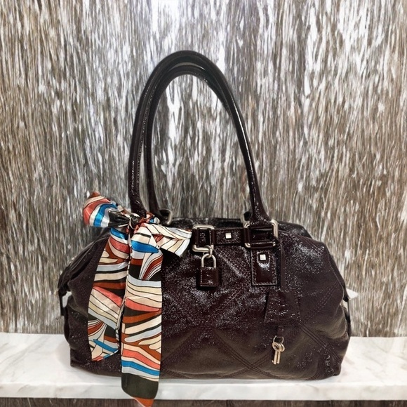 Talbots Vintage Shiny Quilted Leather Shoulder Bag Satchel Purse Dark Burgundy - Picture 1 of 16